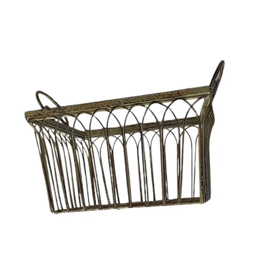 Vintage Wrought Iron Square‎ Ornate Handles Basket Sage Green, Set Of 2